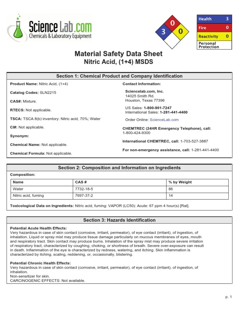 MSDS Asam Nitrat Toxicity Nitric Acid