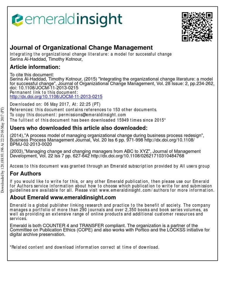 Integrating the Organizational Change Literature, A Model Leadership