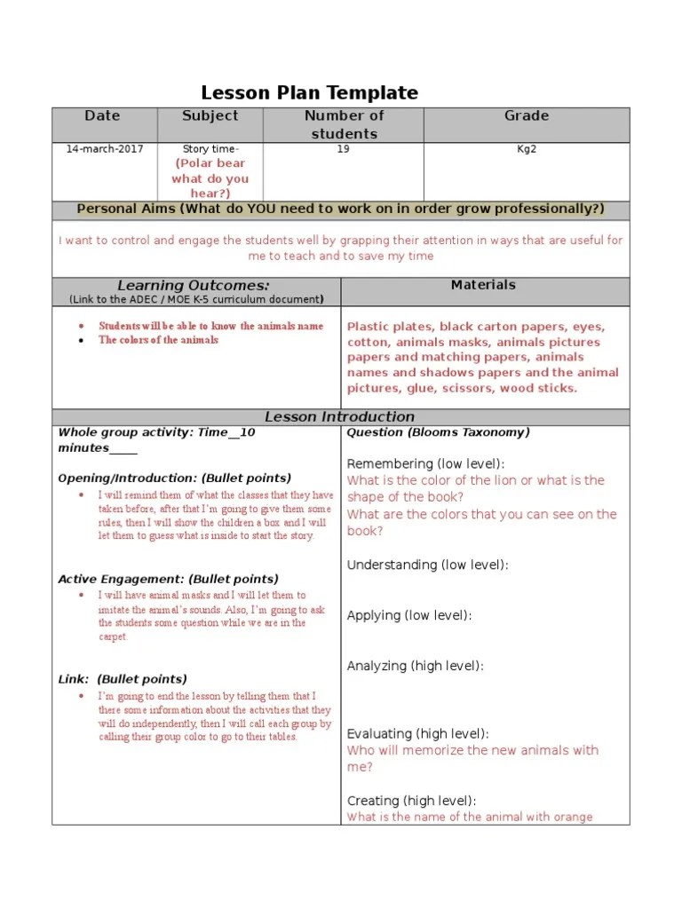 Lesson Plan Storytime PDF Lesson Plan Teaching