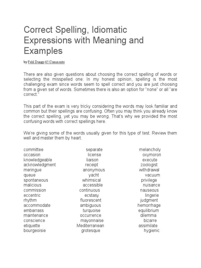 Correct Spelling Idiom