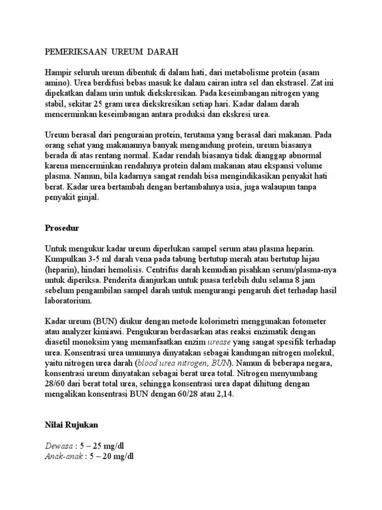 Pemeriksaan Ureum Darah | PDF