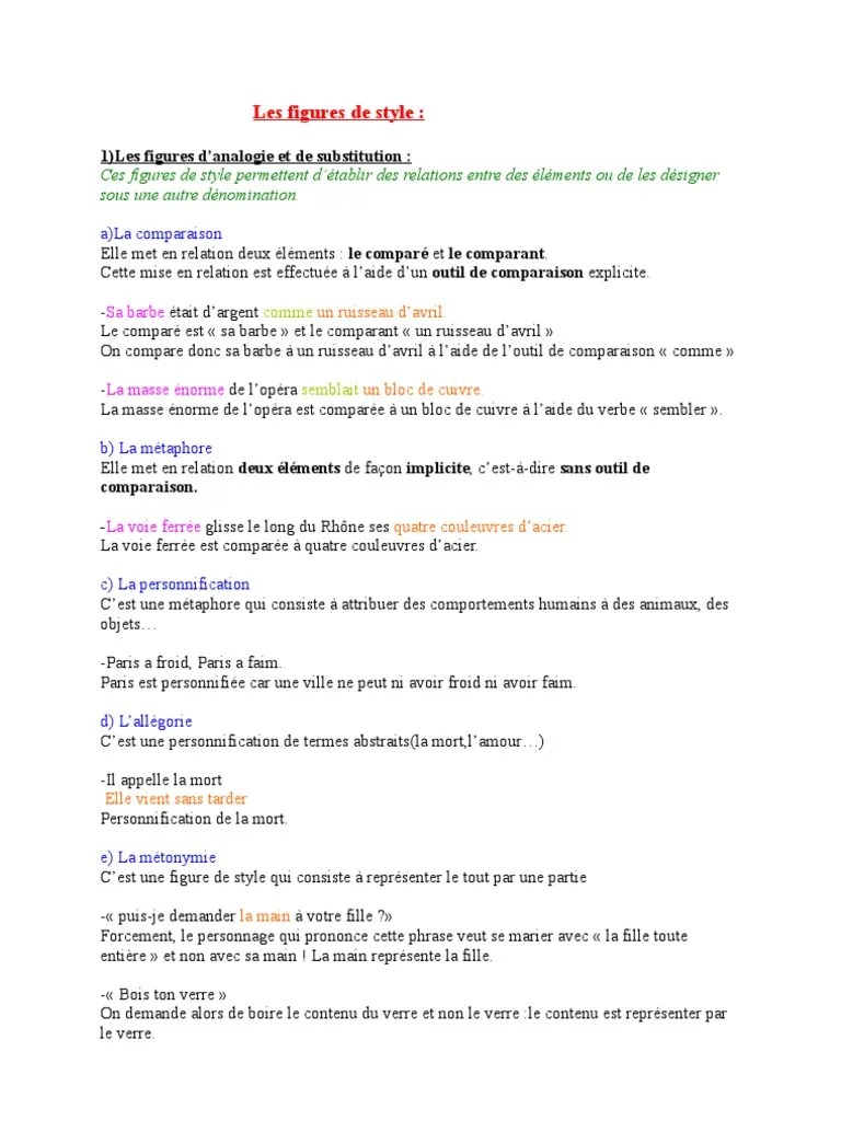 Les Figures De Style Exercices Corrigés 4ème Pdf