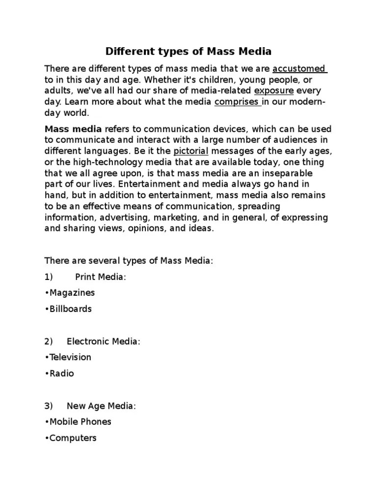 Different Types of Mass Media PDF Mass Media Billboard