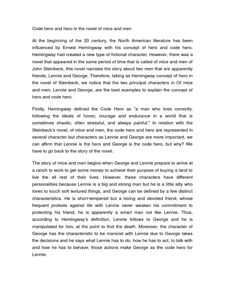 Essay of mice and men John Steinbeck Hero
