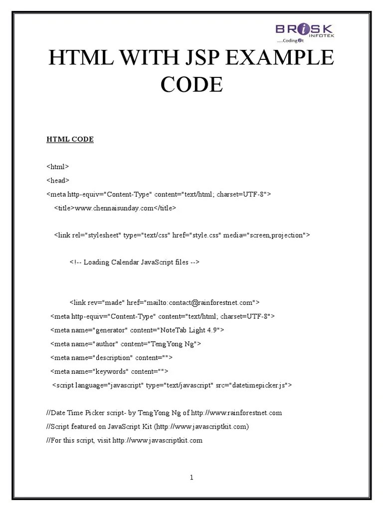 HTML With Jsp Example Code Java Script Information Technology
