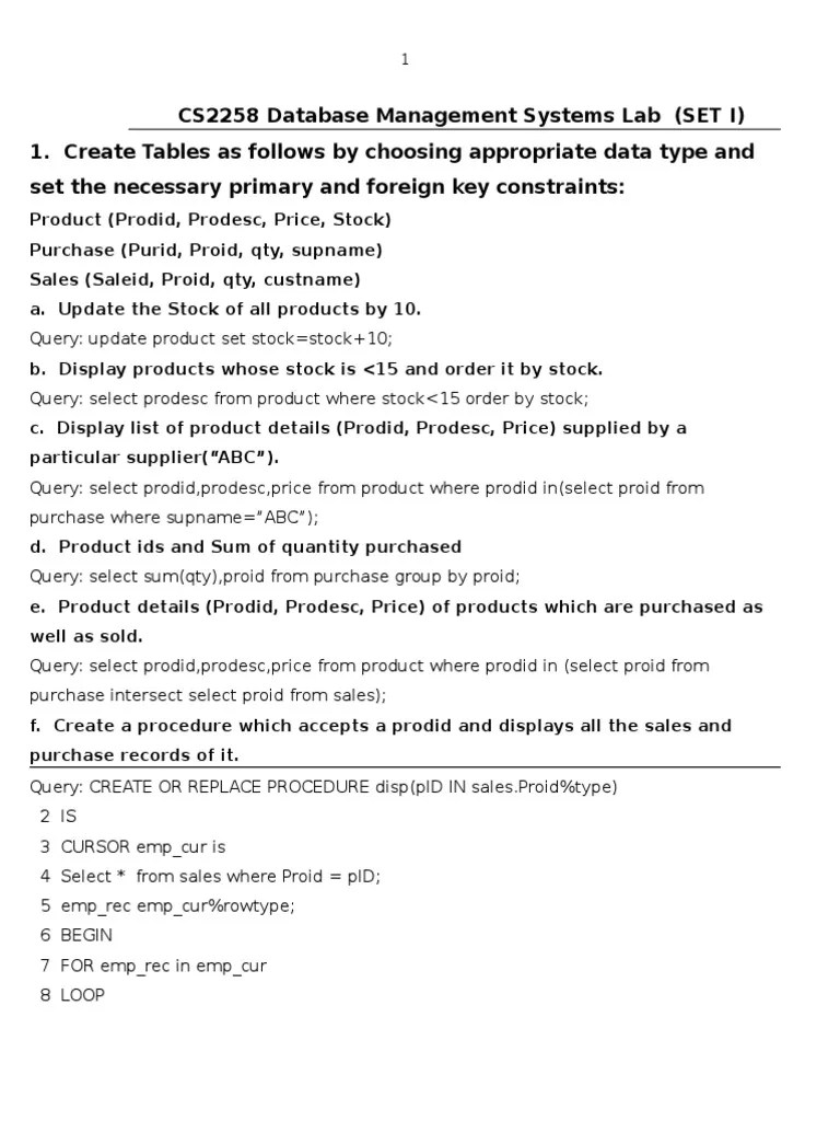 DBMS Lab Quetsions With Answer Information Technology Management