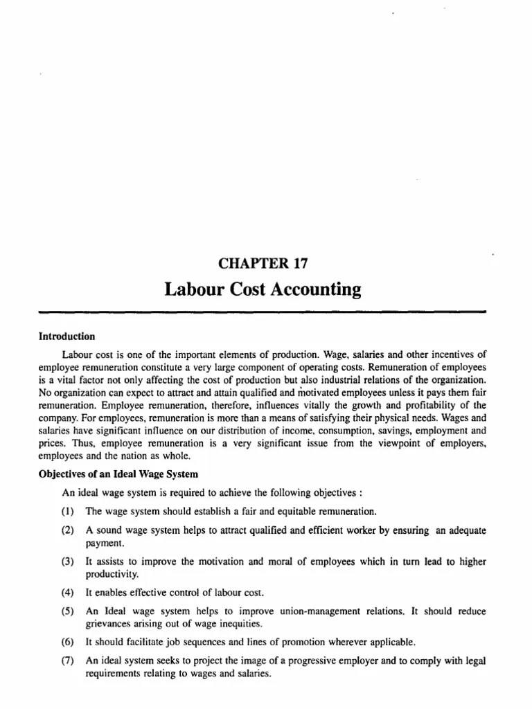 Chapter 17 Labour Cost Accounting PDF PDF Piece Work Wage