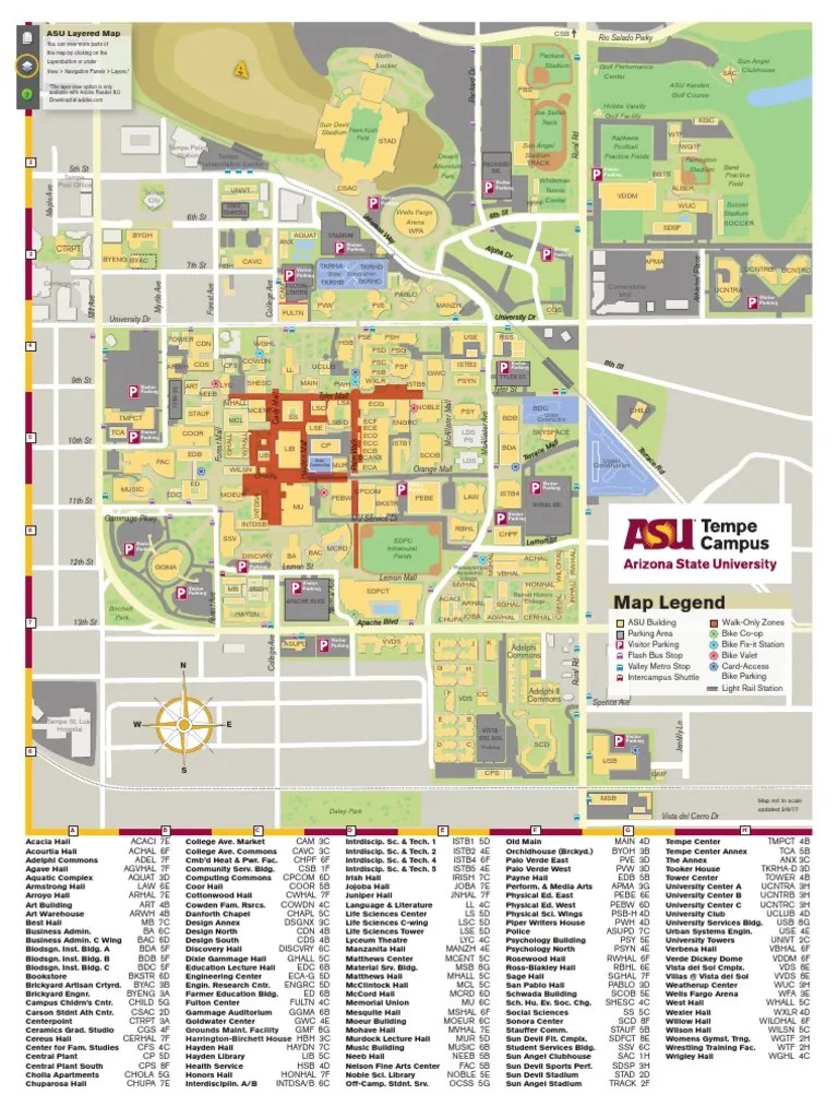 Tempe Asu Campus Map Asu Map Tempe Current Arizona State University Sports