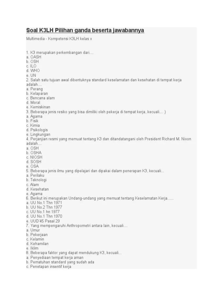 Soal Dan Jawaban K3lh Kumpulan Contoh Surat Dan Soal Terlengkap