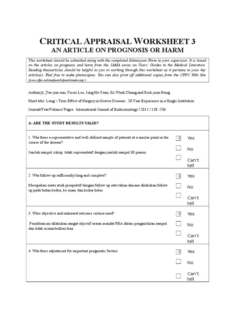 Critically Appraised Topic Worksheets