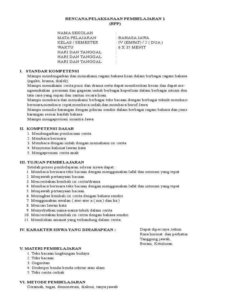 Bahasa Jawa RPP Kls 4 | PDF