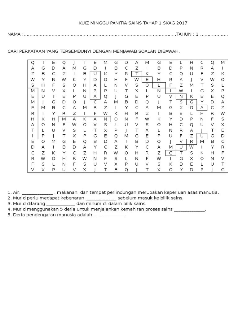 Tahun 3 cari kata nama am hidup bukan manusia : Cari Perkataan Tersembunyi Sains Sekolah Rendah Madalynngwf