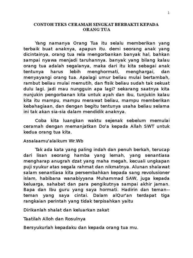 Contoh Teks Ceramah Singkat Berbakti Kepada Orang Tua