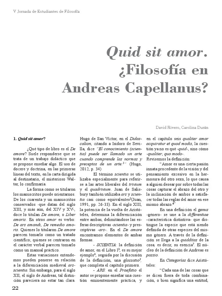Quid Sit Amor. Filosofía en Andreas Capellanus? PDF Educación en