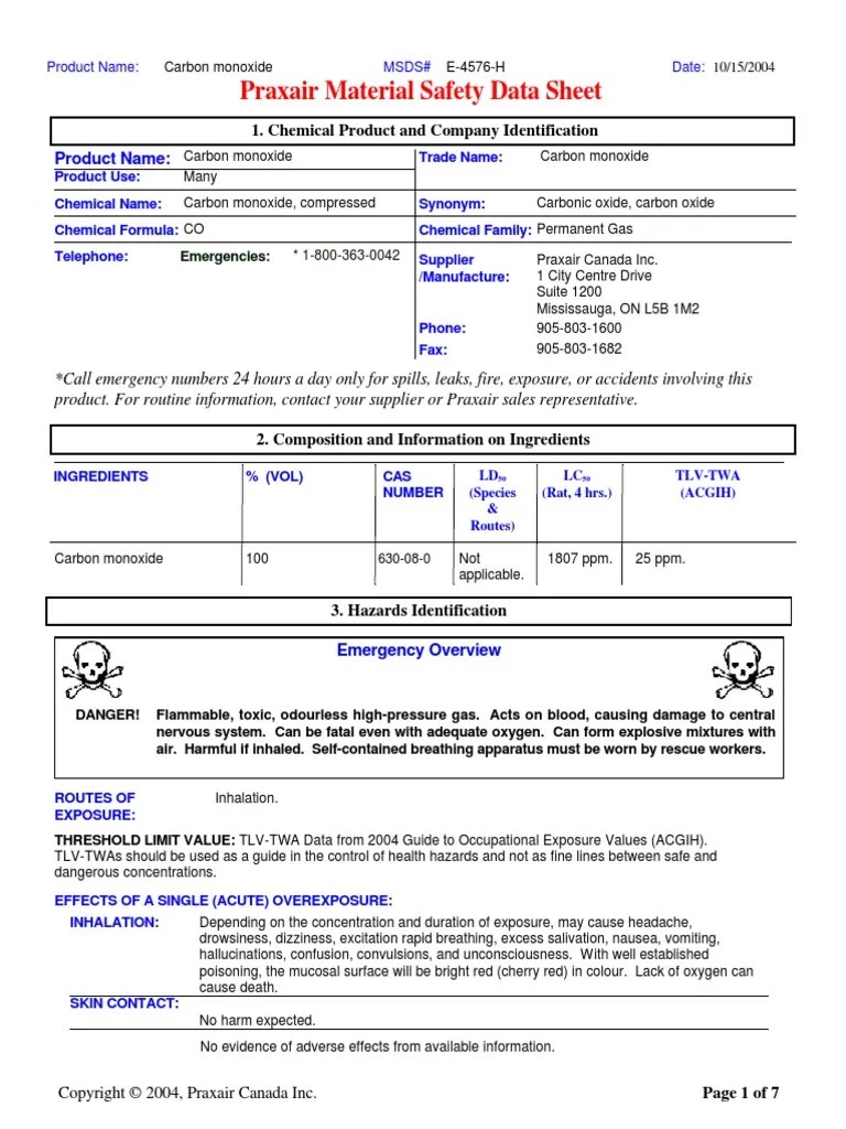 027 Carbon Monoxide Explosive Material Combustion