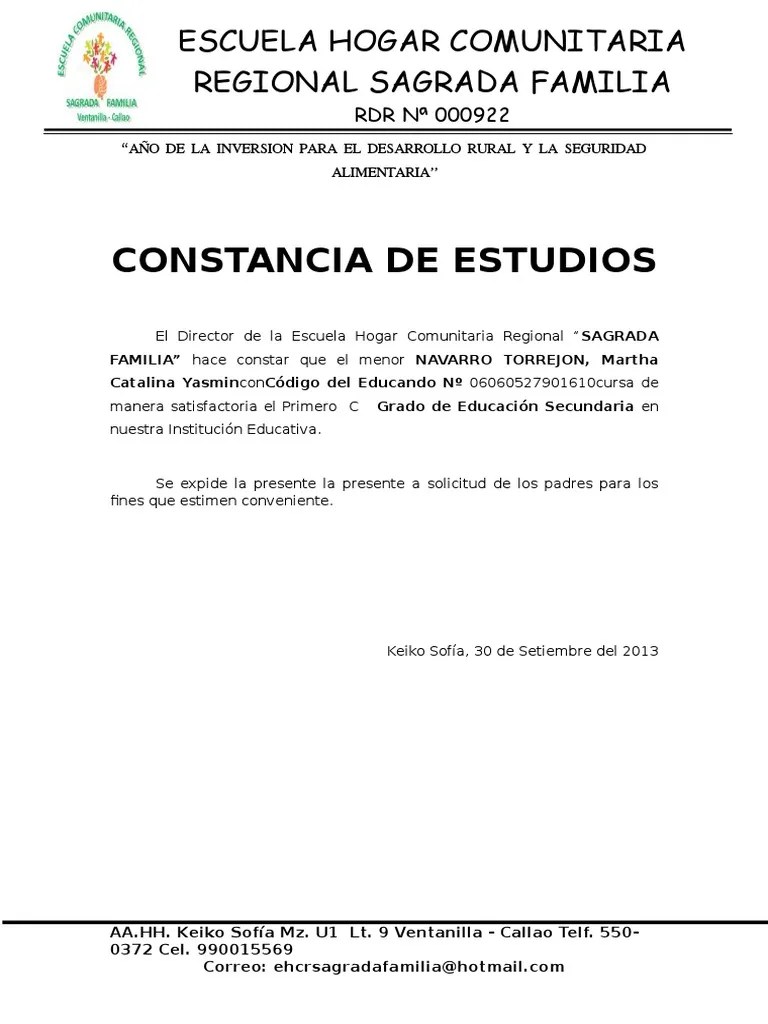 Constancias de Estudios Educación primaria Educación Secundaria