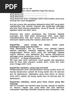 Sambutan Kepala Sekolah PD Perpisahan TK | PDF