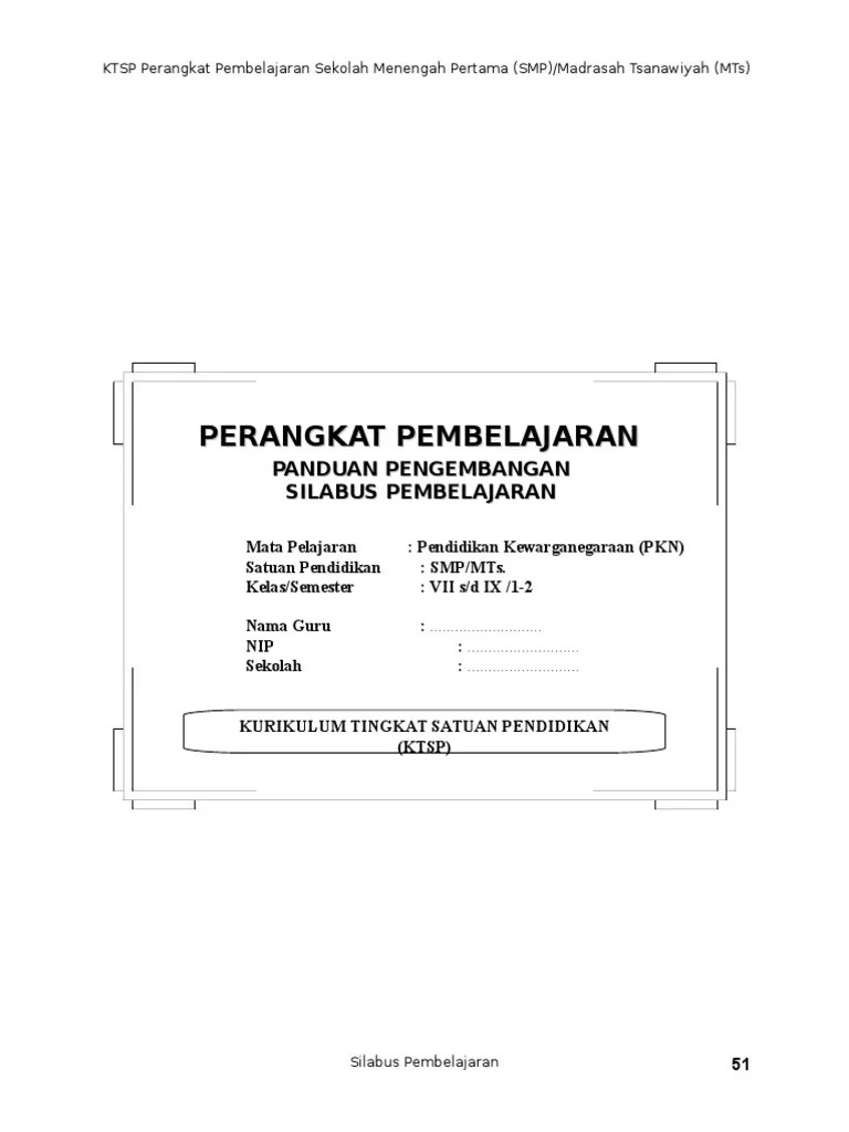 Silabus Pkn Kelas Vii, Viii, Ix Smp Mts Semester 1, 2