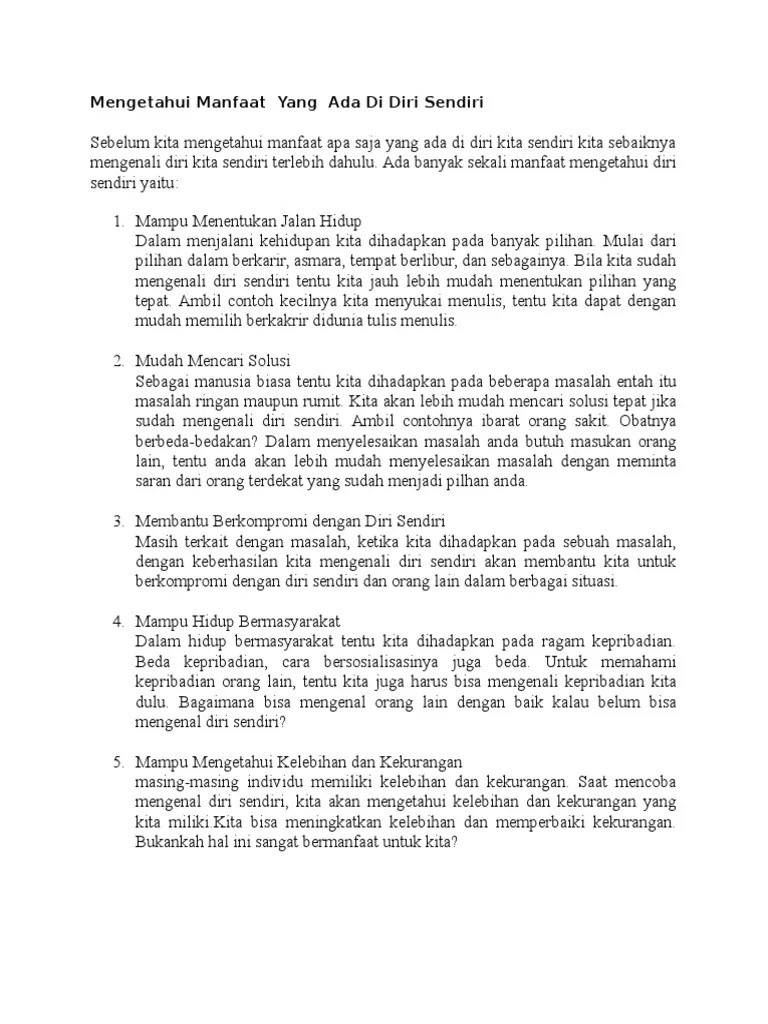 Mengetahui Manfaat Peluang Yang Ada Di Diri Sendiri | PDF