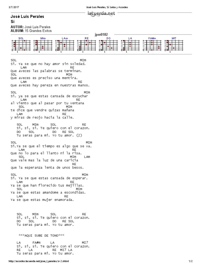 José Luis Perales, Sí_ Letra y Acordes Amor Ocio