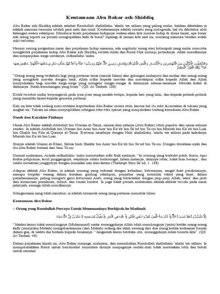 Keutamaan Abu Bakar Ash | PDF