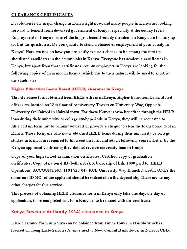 Clearance Certificates Kenya Nairobi