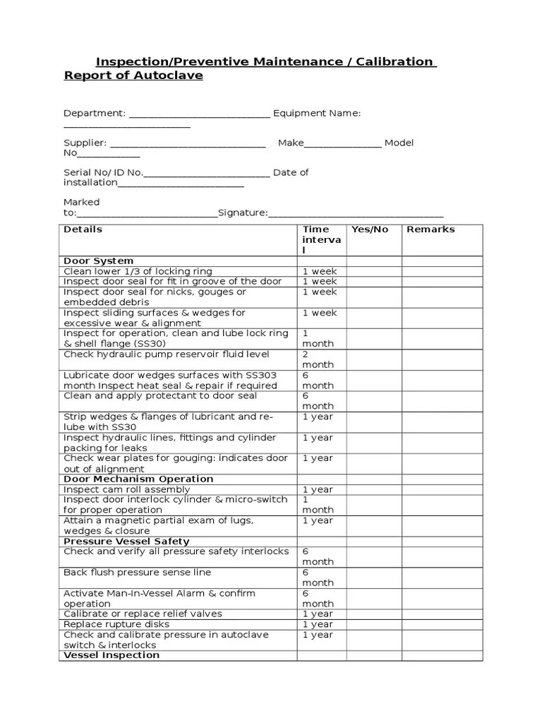 Autoclave Maintenance Schedule Hvac Machines