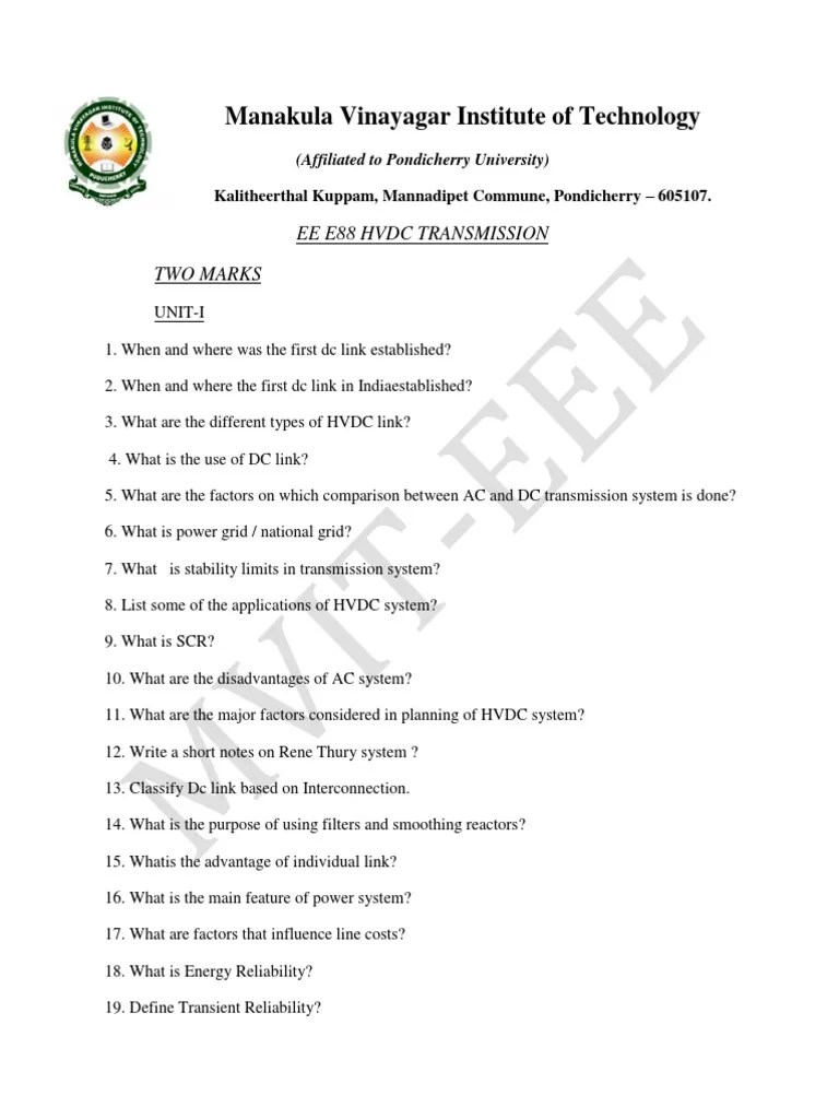 QUESTION BANK.pdf High Voltage Direct Current Direct Current