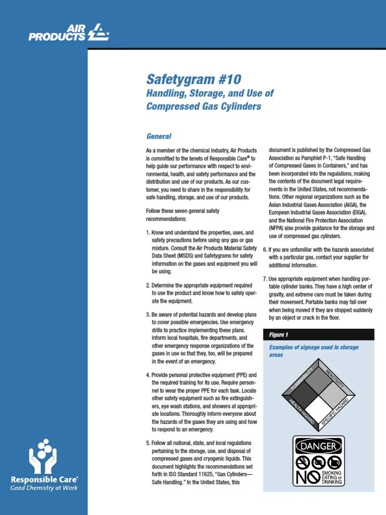 Safetygram 10 Handling, Storage, and Use of Compressed Gas Cylinders