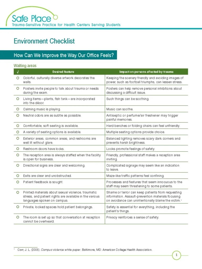 10 NCSSLE SafePlace Handout Environment Checklist Psychological