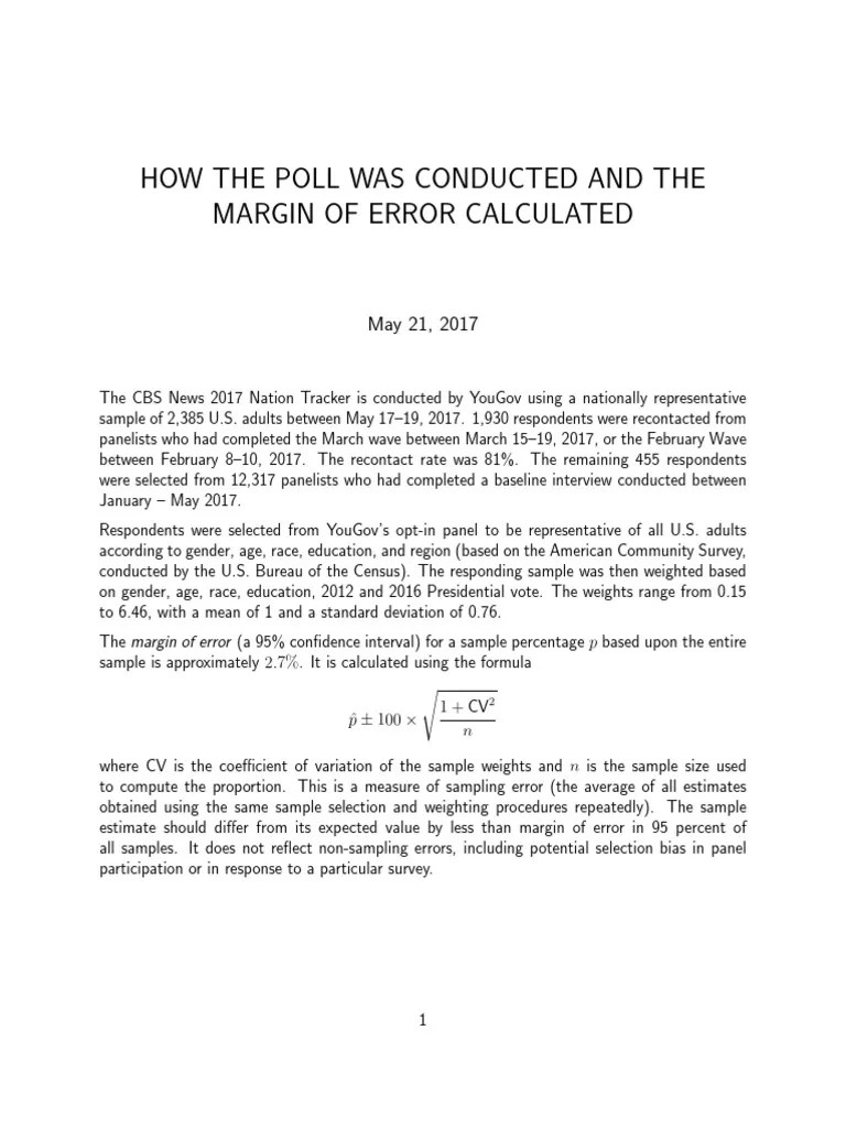 How The Poll Was Conducted and The Margin of Error Calculated PDF Margin Of Error