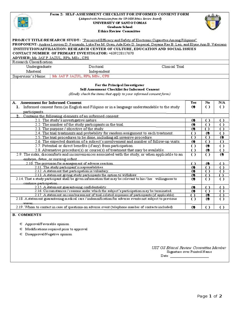 ERC-Self-Assessment-Form1JAZUL.docx | Informed Consent | Clinical Trial