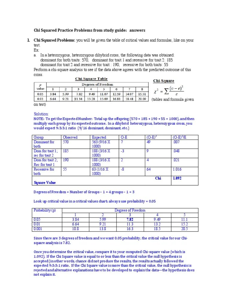 Chi Squared Practice Problems Answers PDF Chi Squared Distribution