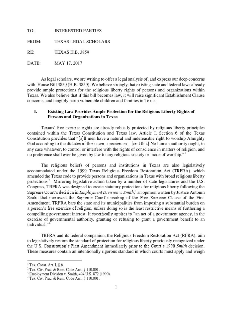 TX 3859 Open Letter to Texas Legislators from Texas Law School