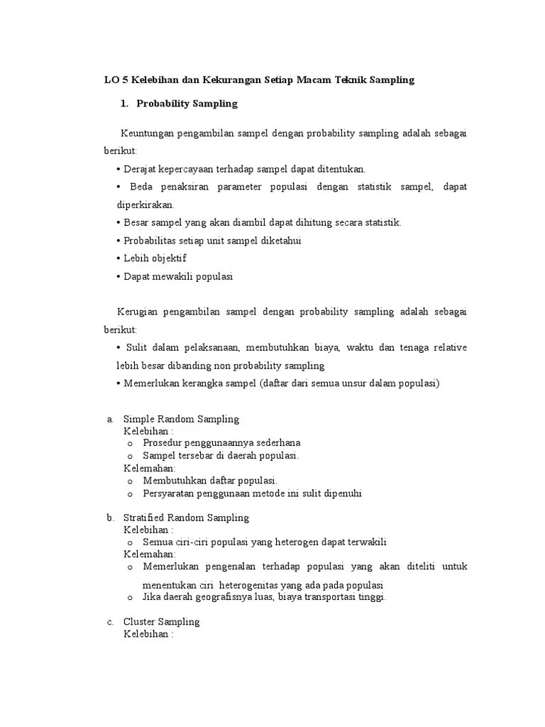 LO 5 Kelebihan Dan Kekurangan Setiap Macam Teknik Sampling | PDF