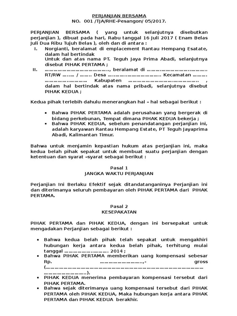 16 Contoh Surat Kesepakatan Bersama Phk