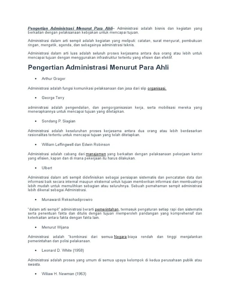 Pengertian Administrasi Menurut para Ahli | PDF