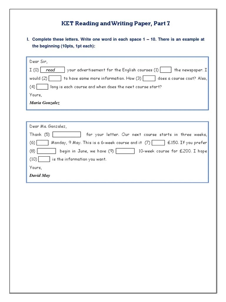 KET Reading and Writing Paper Part 7 PDF PDF
