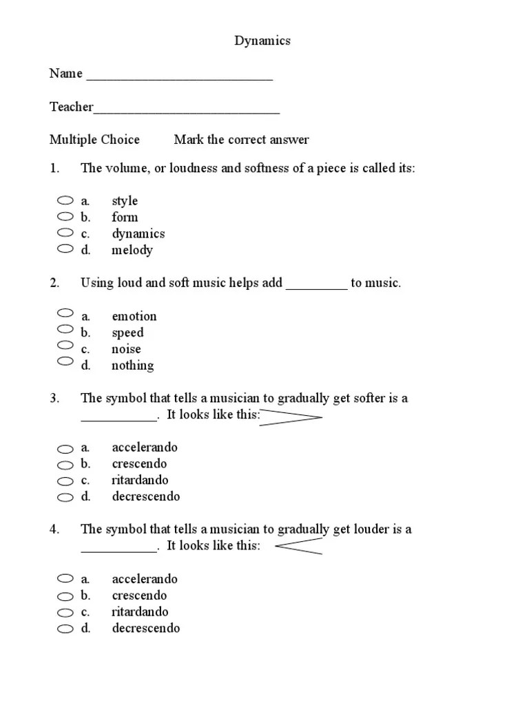 Printable Music Dynamics Worksheet Pdf