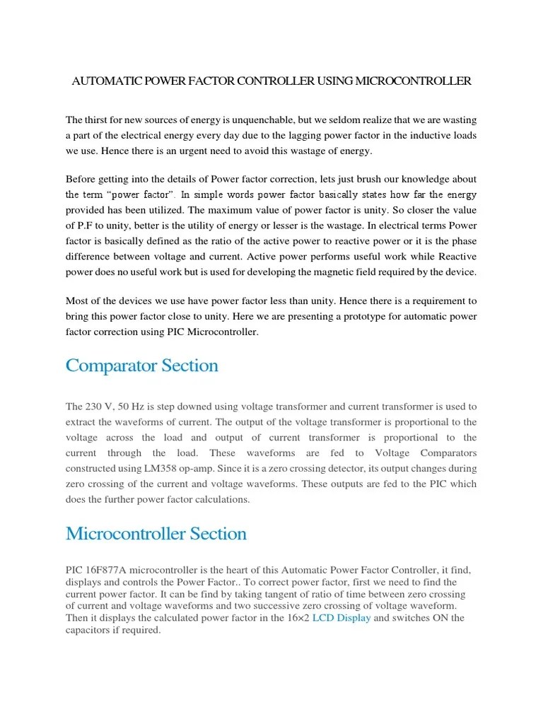 Automatic Power Factor Controller Using Microcontroller | PDF | Ac