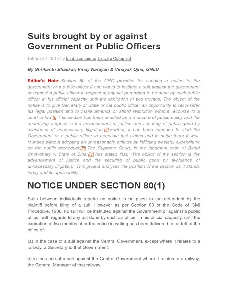 Requirements and Purpose of Notice Under Section 80 of the Code of
