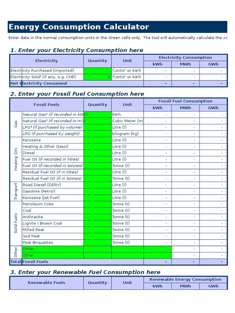 Energy Consumption Calculation Tool PDF Fuels Kilowatt Hour