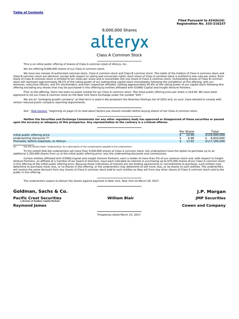 Alteryx, Inc. Analytics Initial Public Offering