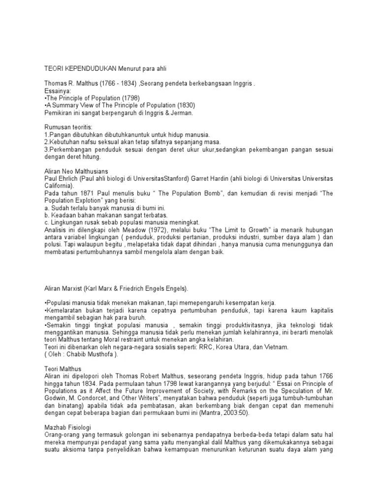 Teori Kependudukan Menurut para Ahli | PDF