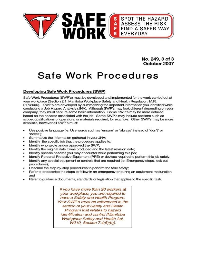 Safe Work Procedure Bulletin Personal Protective Equipment