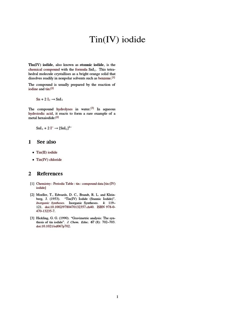 Tin(IV) Iodide Tin Chemical Compounds