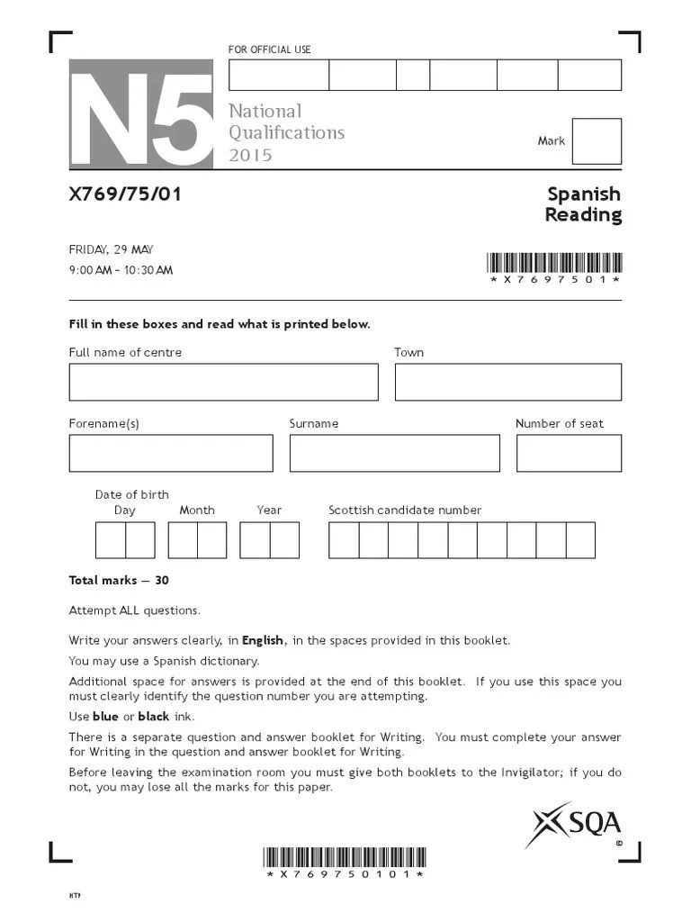 National 5 Past Papers Test (Assessment) Languages