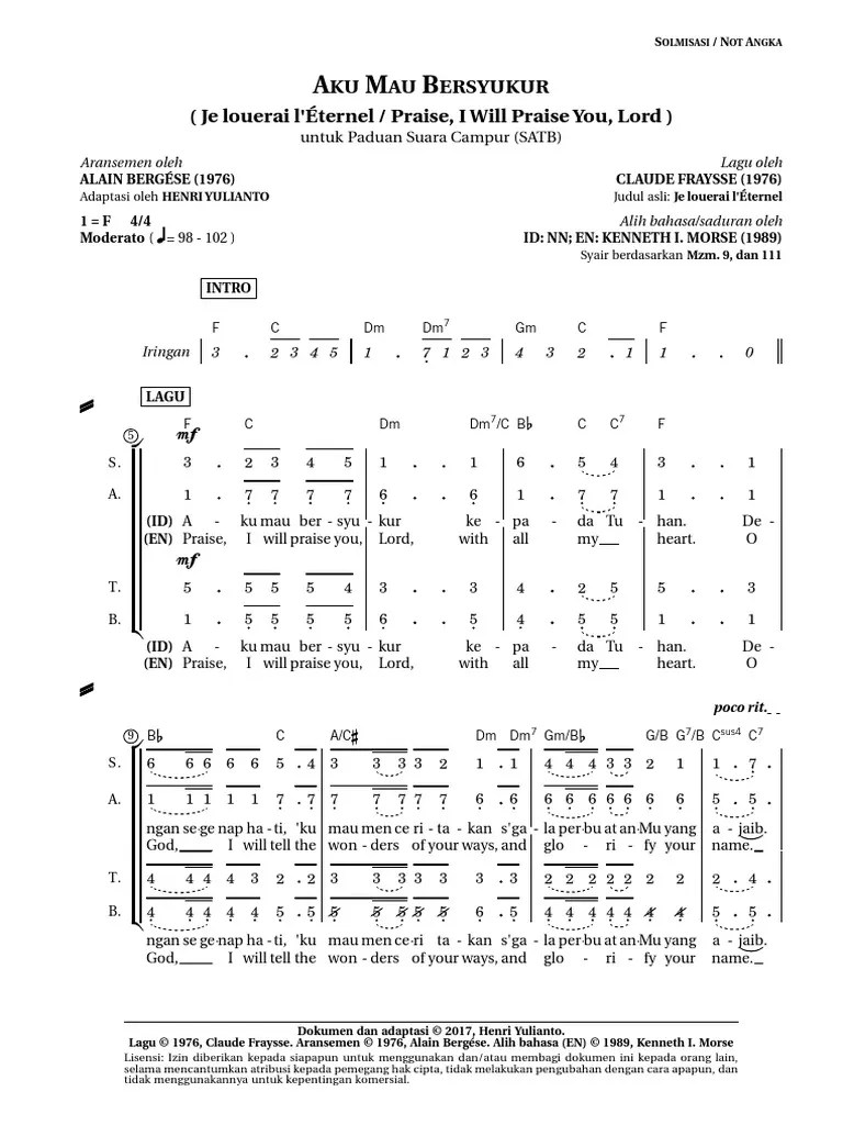 Aku Mau Bersyukur (SATB)