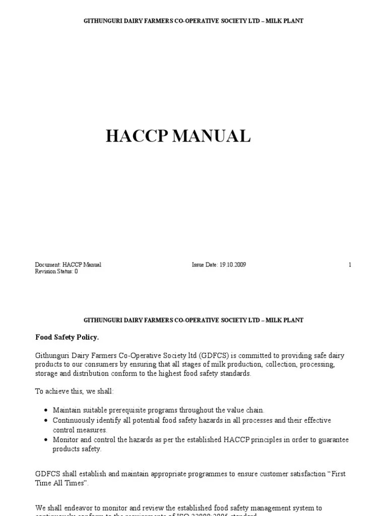 Haccp Manual Food Safety Hazard Analysis And Critical Control Points