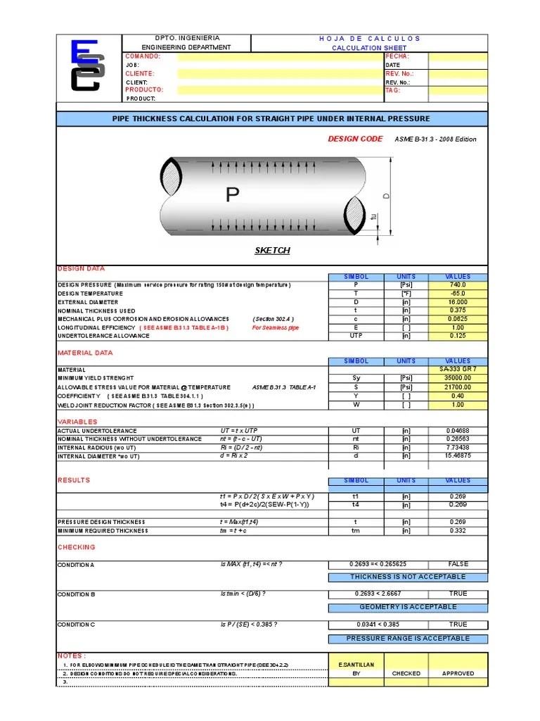 Pipe Calculation Pipe (Fluid Conveyance) Strength Of Materials